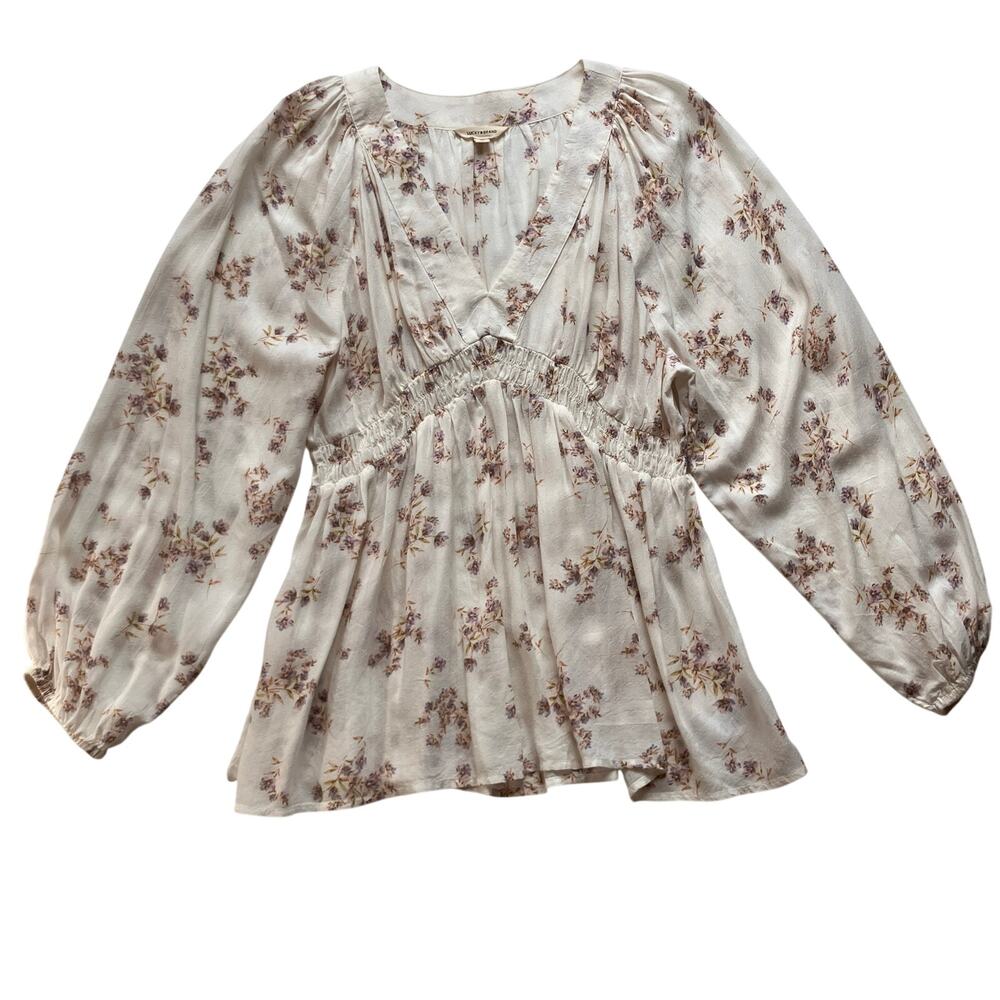 Lucky Brand Feminine Floral Pleated Peasant Top Size XL Boho Fairy 70s